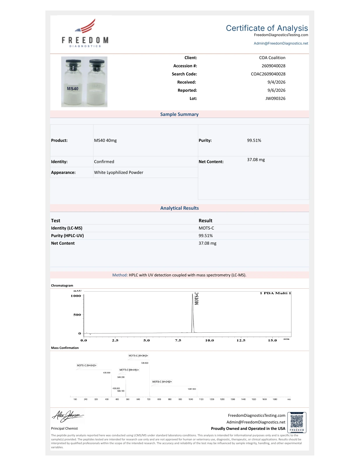 COA COAC2609040028, page 1.