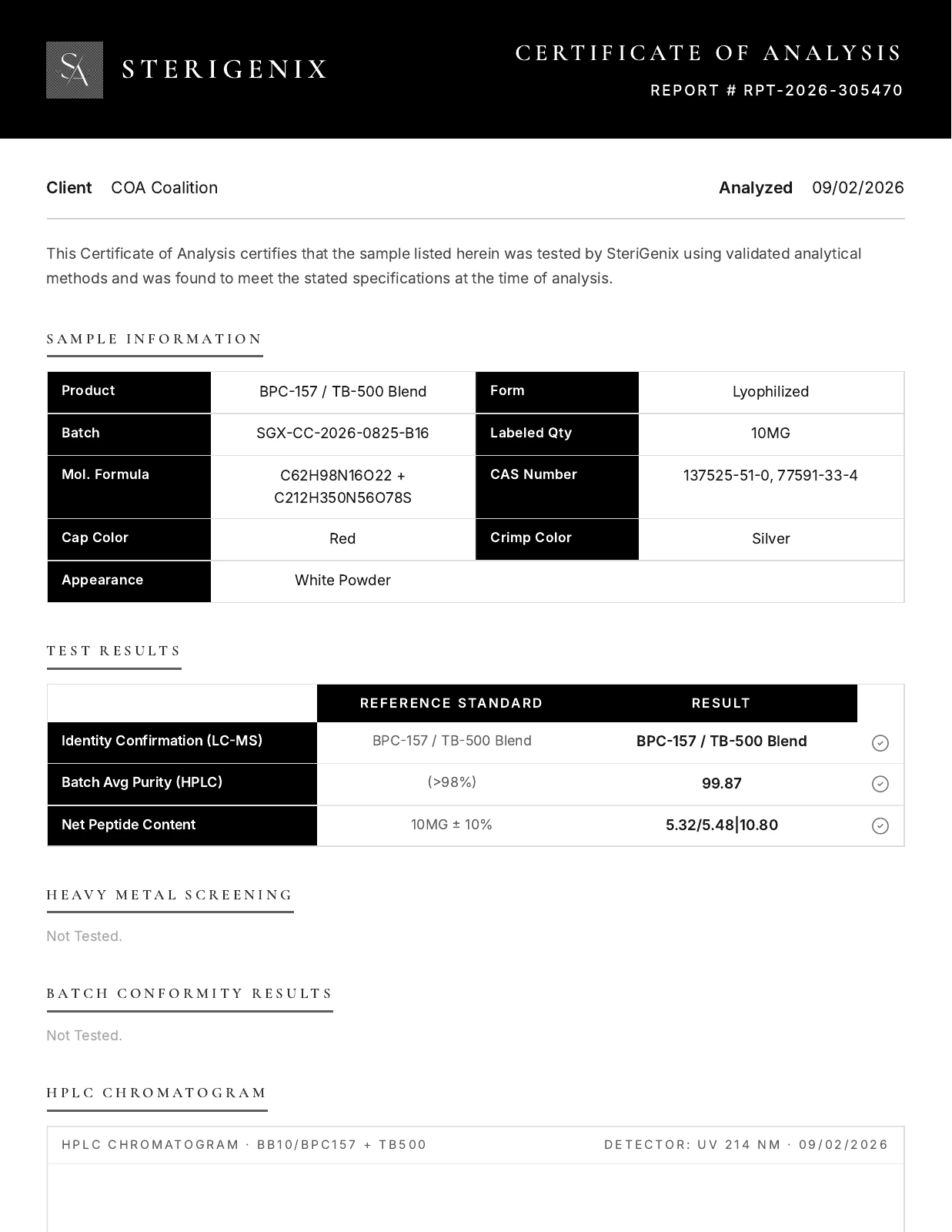 COA SGX-CC-2026-0825-B16, page 1. Open the original PDF to enlarge.