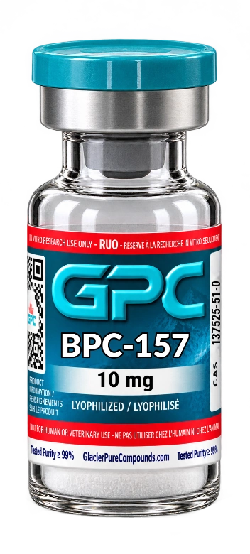 Glacier Pure Compounds BPC-157 10 mg research vial.