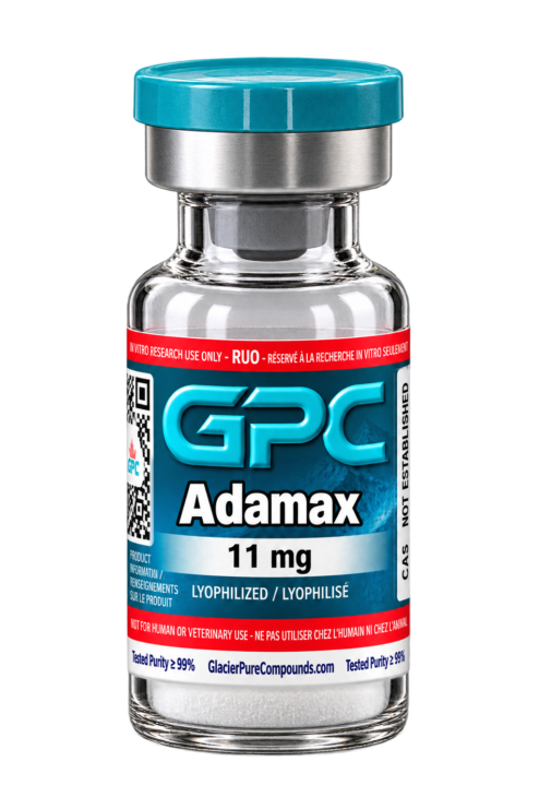 A sealed glass vial labelled Adamax
