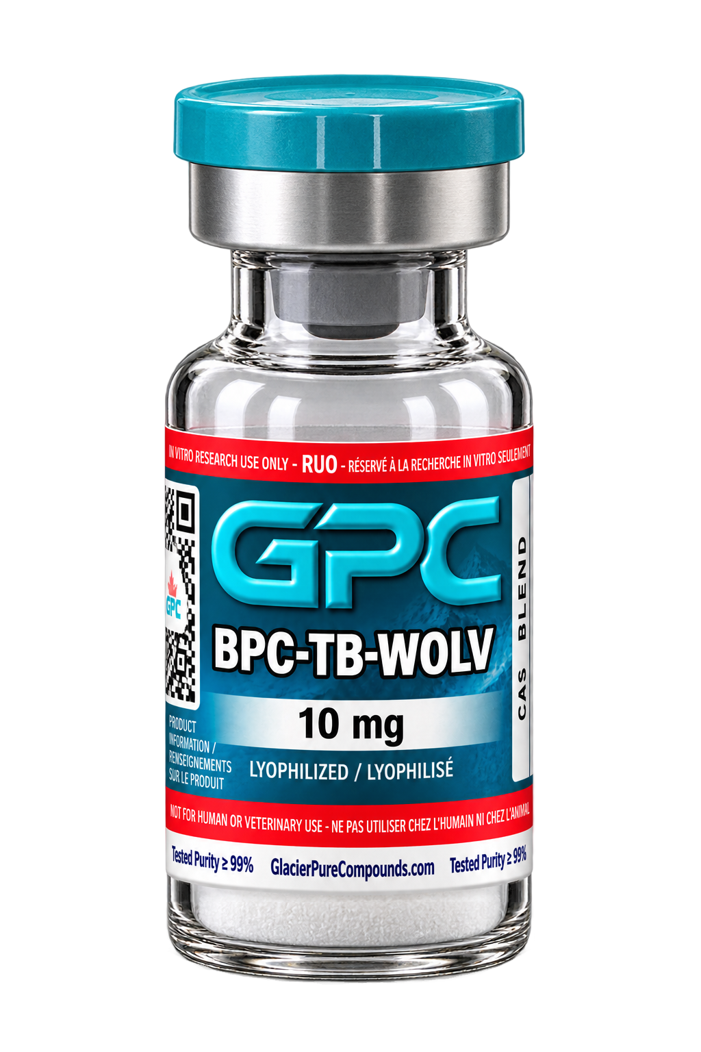 A sealed glass vial labelled BPC-TB-WOLV