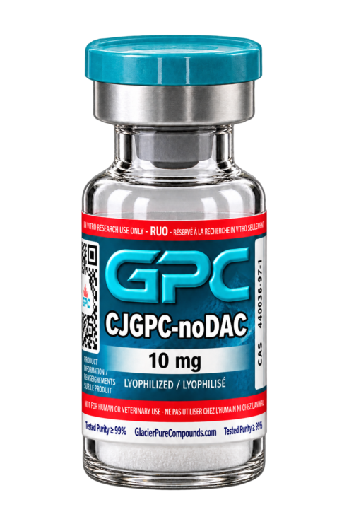 A sealed glass vial labelled CJGPC-noDAC