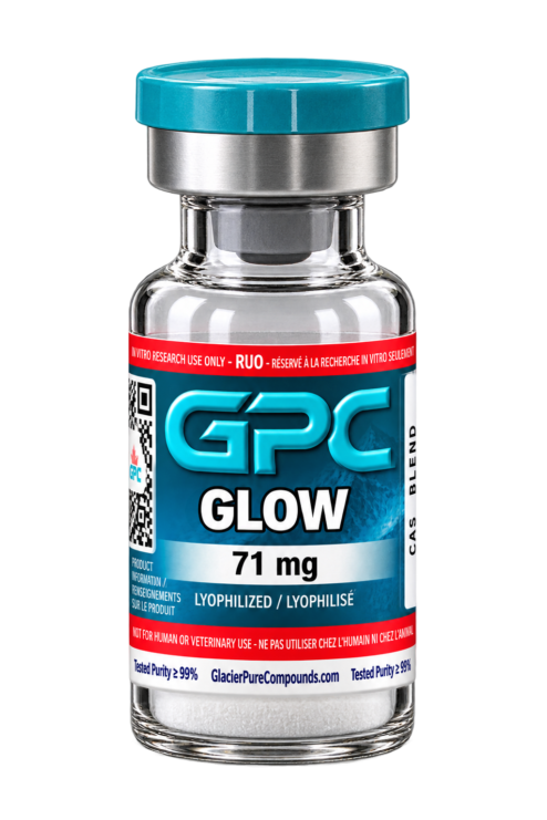 A sealed glass vial labelled GLOW