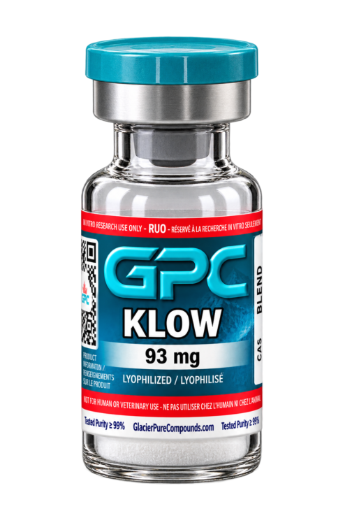 A sealed glass vial labelled KLOW