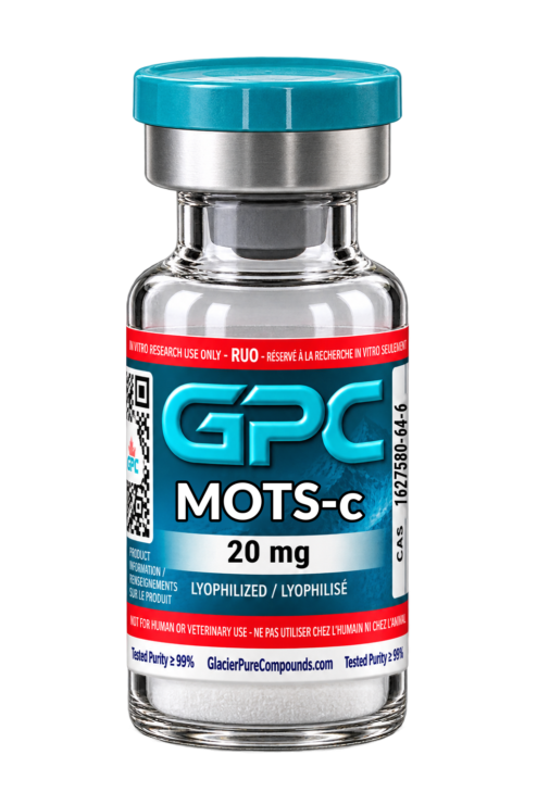 A sealed glass vial labelled MOTS-c