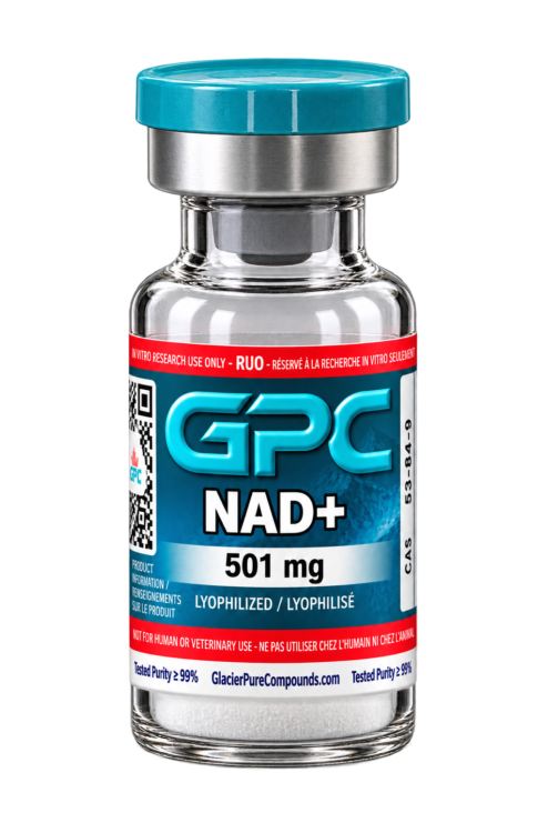 A sealed glass vial labelled NAD+