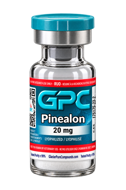 A sealed glass vial labelled Pinealon