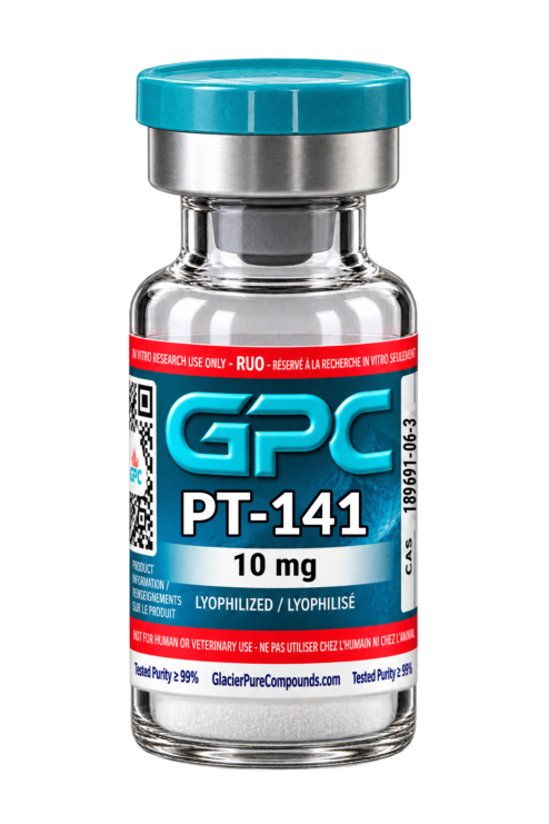 A sealed glass vial labelled PT-141
