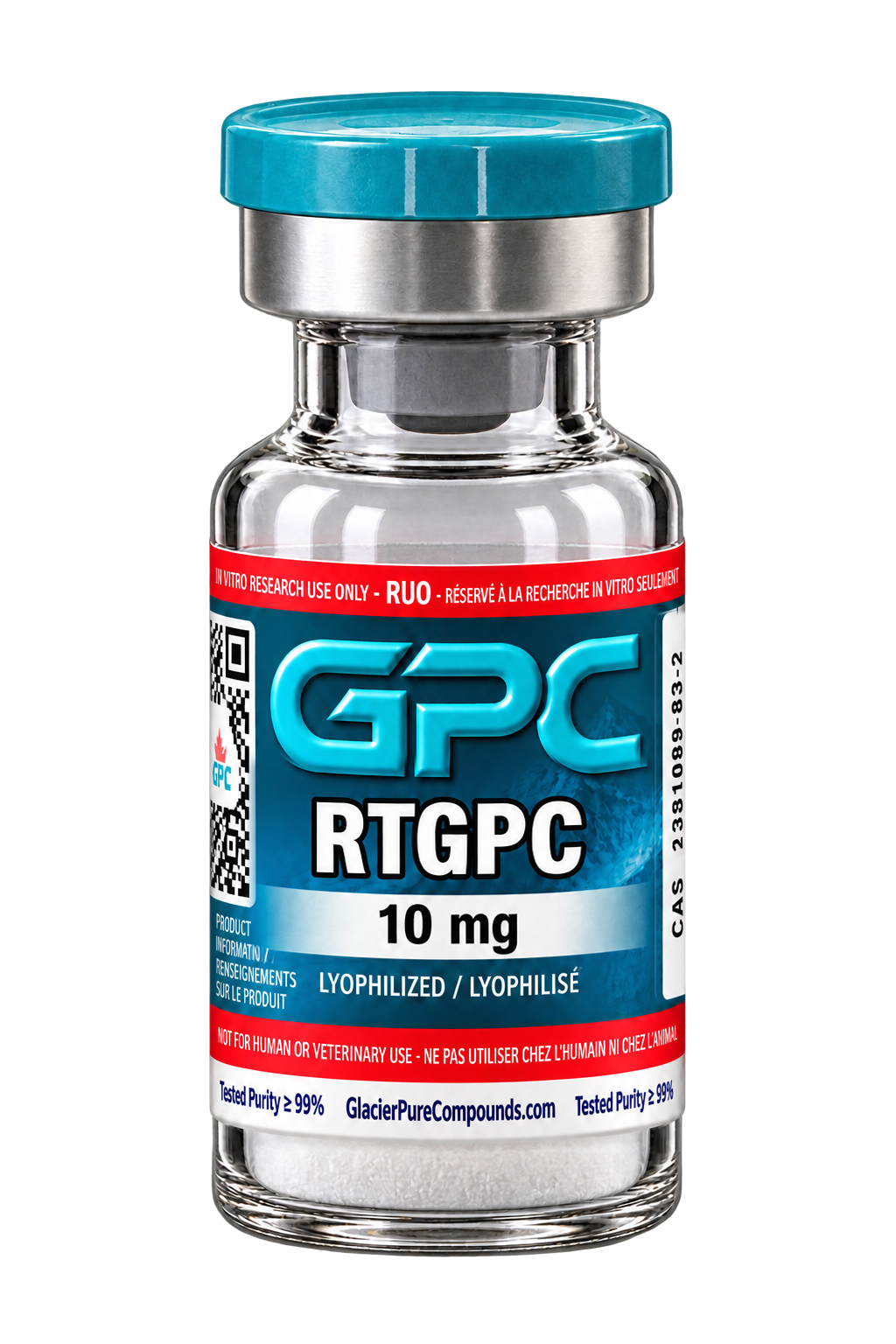 A sealed glass vial labelled RTGPC