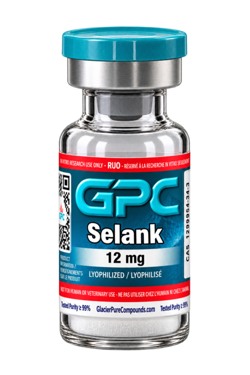 A sealed glass vial labelled Selank