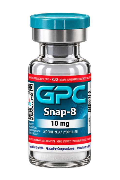 A sealed glass vial labelled Snap-8