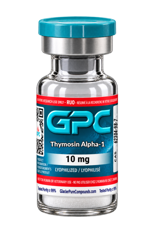 A sealed glass vial labelled Thymosin Alpha-1