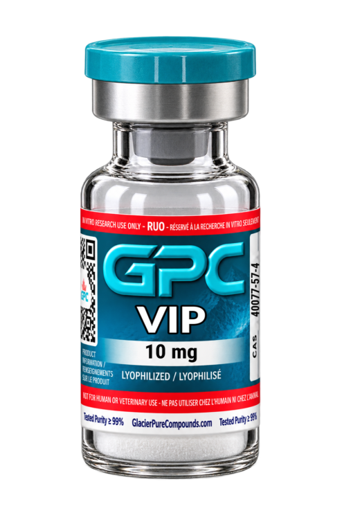 A sealed glass vial labelled VIP